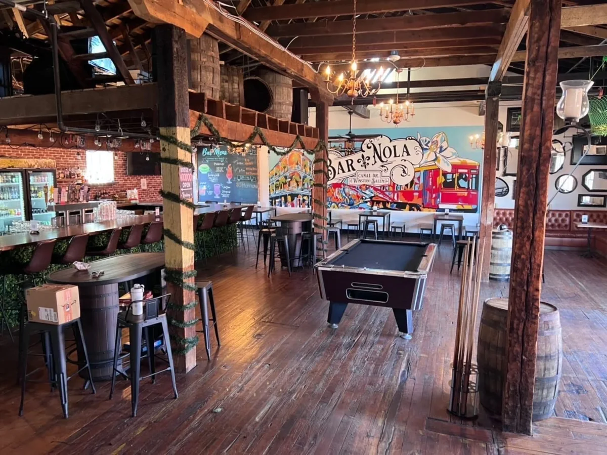 Bar NOLA rustic interior and bar space in Winston-Salem
